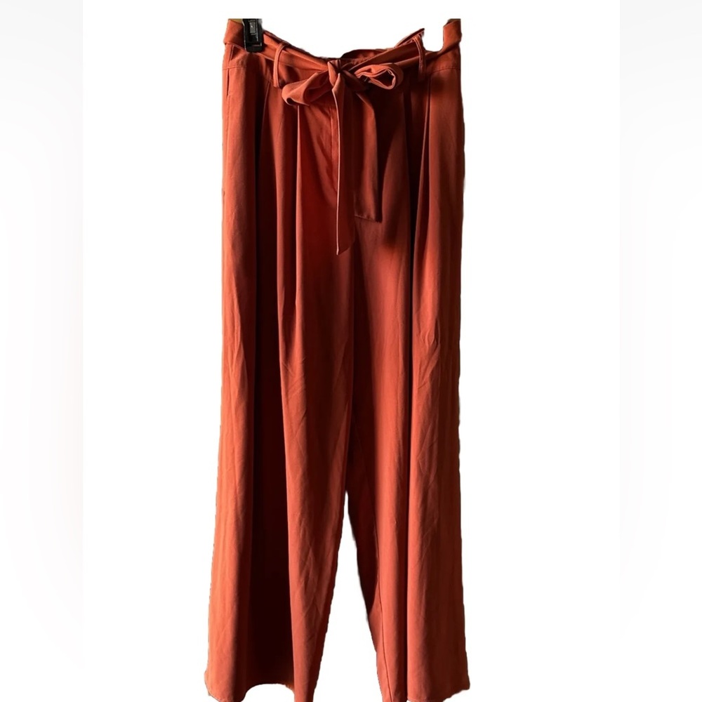 Flying Tomato Palazzo High Waisted Paper Bag Wide Leg Pants Rust Orange Large